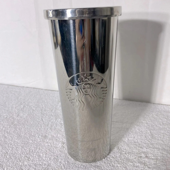 Starbucks Chrome Stainless Steel Siren Logo Cold Cup Tumbler 24oz No Straw - Picture 1 of 16